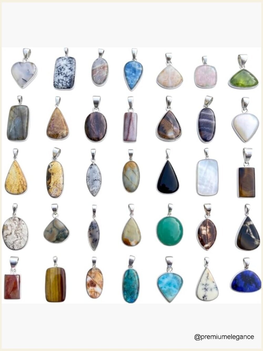10 Pcs Handcrafted Silver Plated Gemstone Crystal Pendant Set Chunky Boho